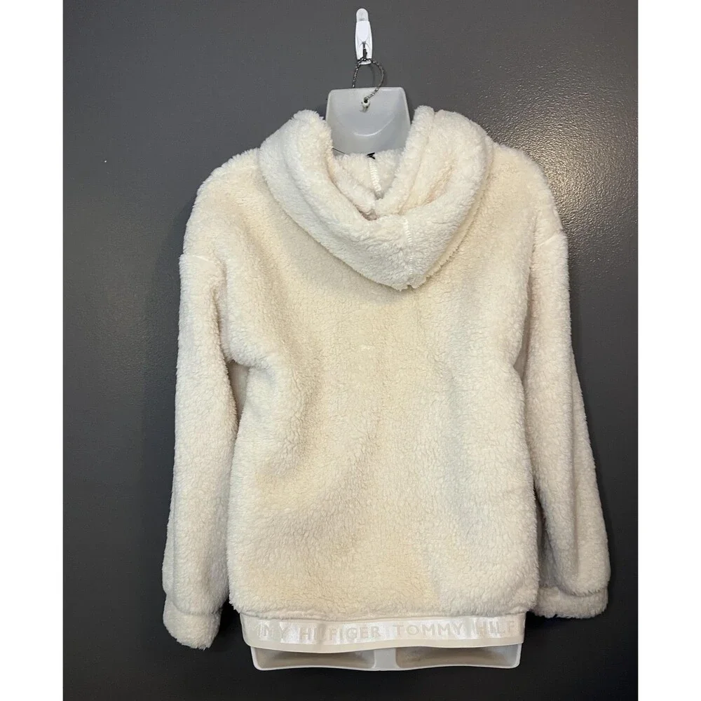 Tommy Hilfiger Hoodie Girls XL 16 White Swan Sherpa Fleece Zip Sweatshirt Logo